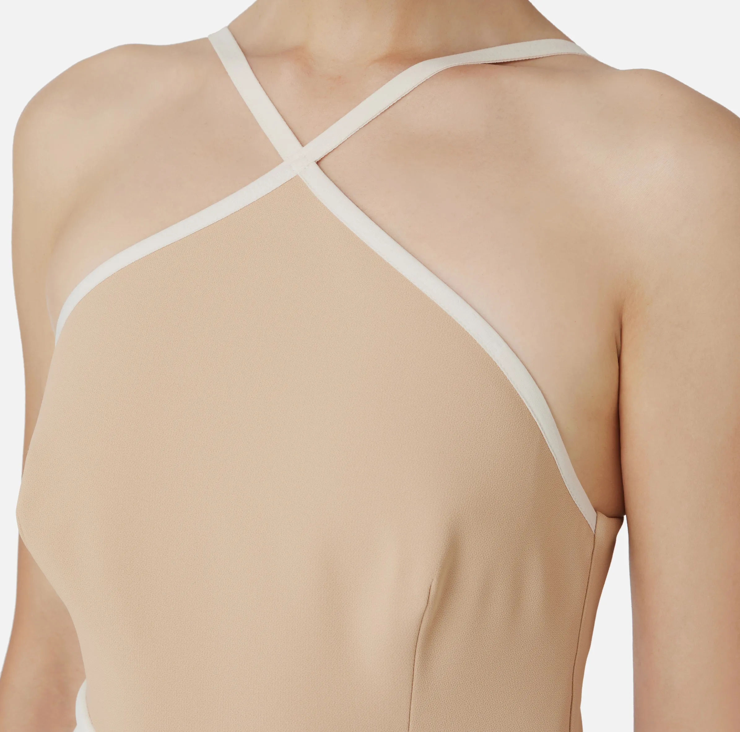 Miniabito bicolor in crêpe stretch con elastico logato