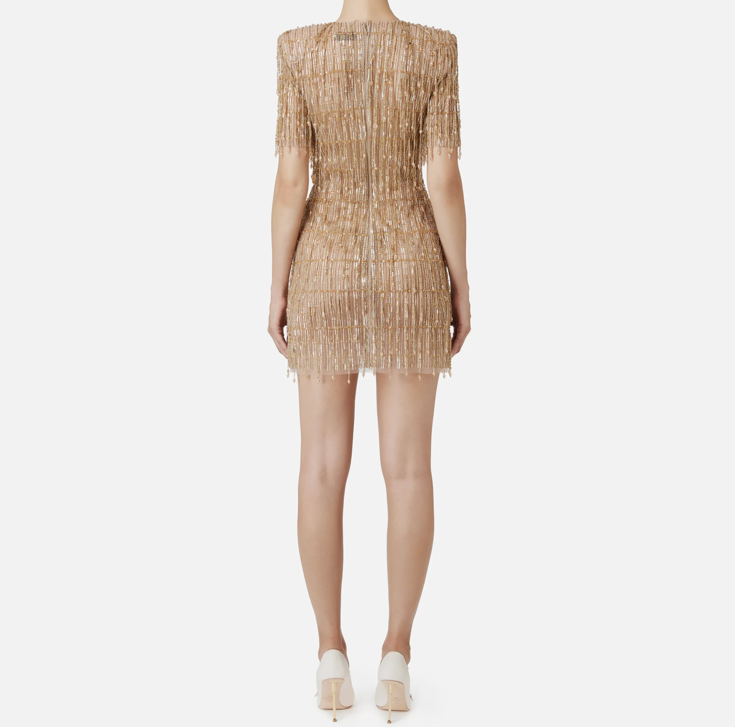 Miniabito boxy in tulle ricamato con paillettes