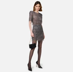 Miniabito boxy in tulle ricamato con paillettes
