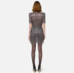 Miniabito boxy in tulle ricamato con paillettes