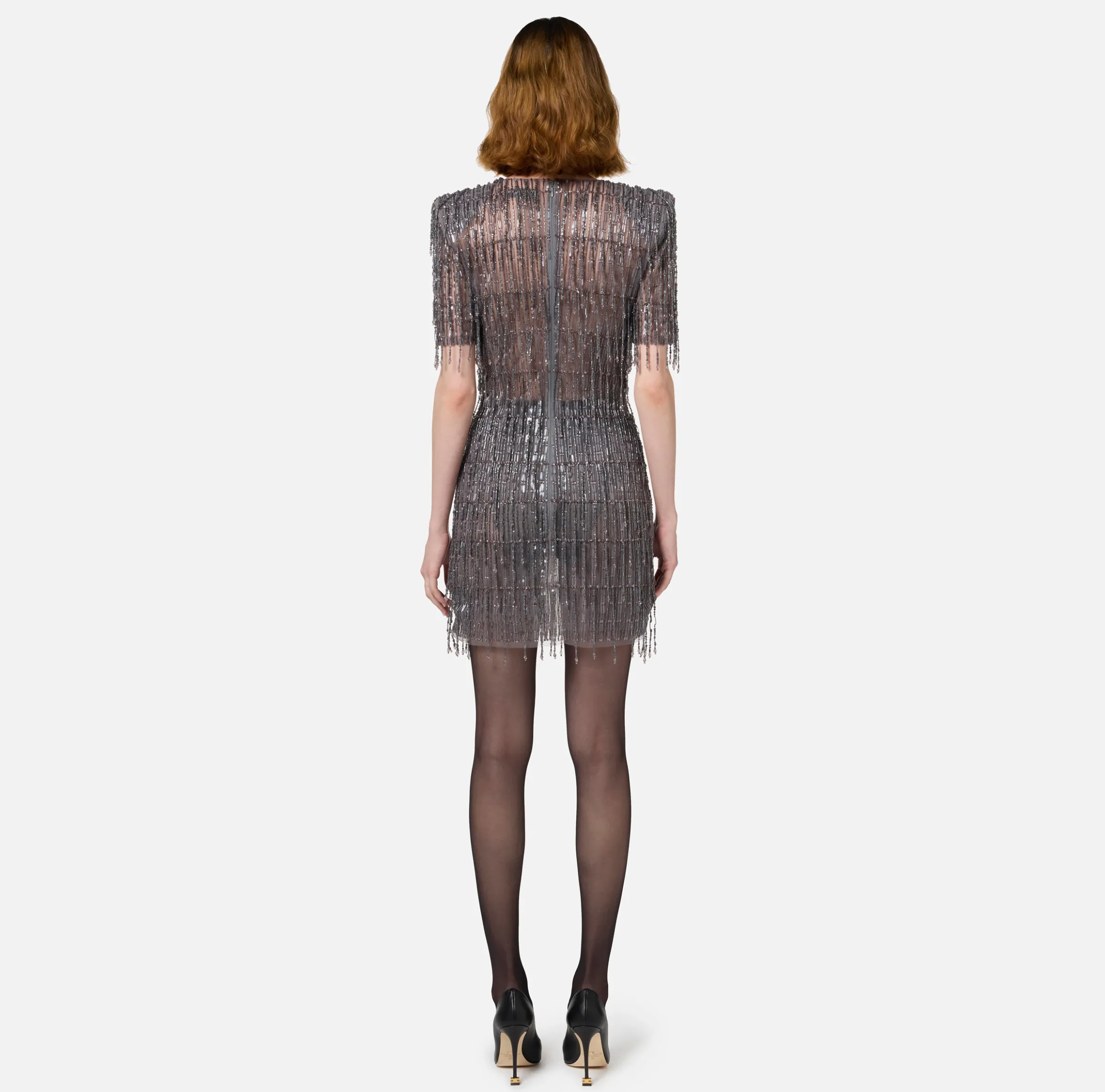 Miniabito boxy in tulle ricamato con paillettes