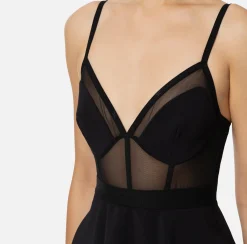 Miniabito con top bustier in tulle e crêpe