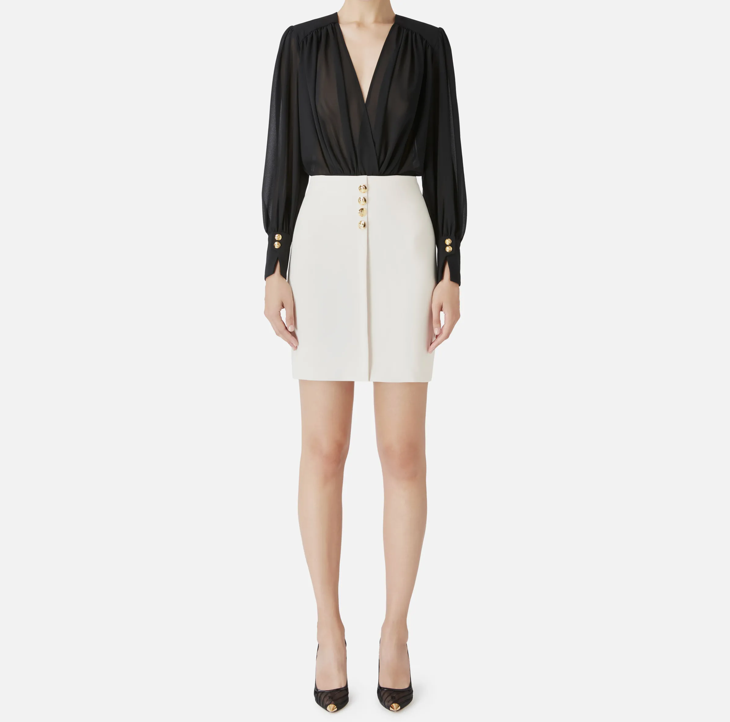 Miniabito in crêpe con blusa in georgette