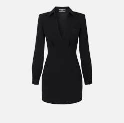 Miniabito in crêpe con camicia e ricamo stemma
