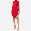 Miniabito in jersey con drappeggio e accessorio gioiello