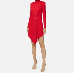 Miniabito in jersey con drappeggio e accessorio gioiello