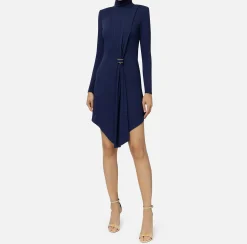 Miniabito in jersey con drappeggio e accessorio gioiello