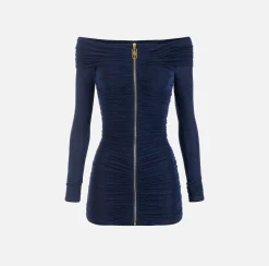 Miniabito in jersey lurex con zip