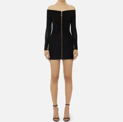 Miniabito in jersey lurex con zip