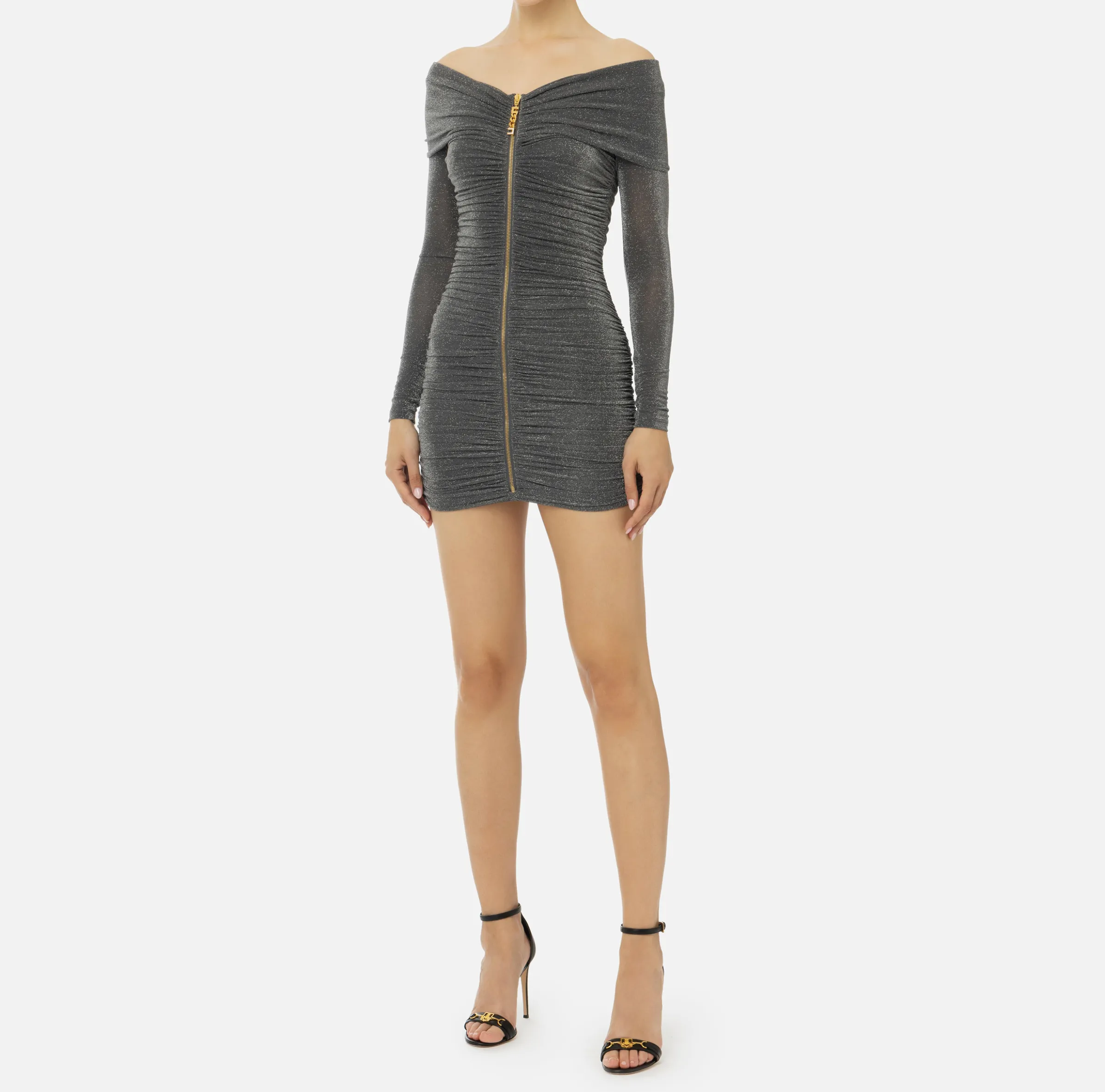 Miniabito in jersey lurex con zip