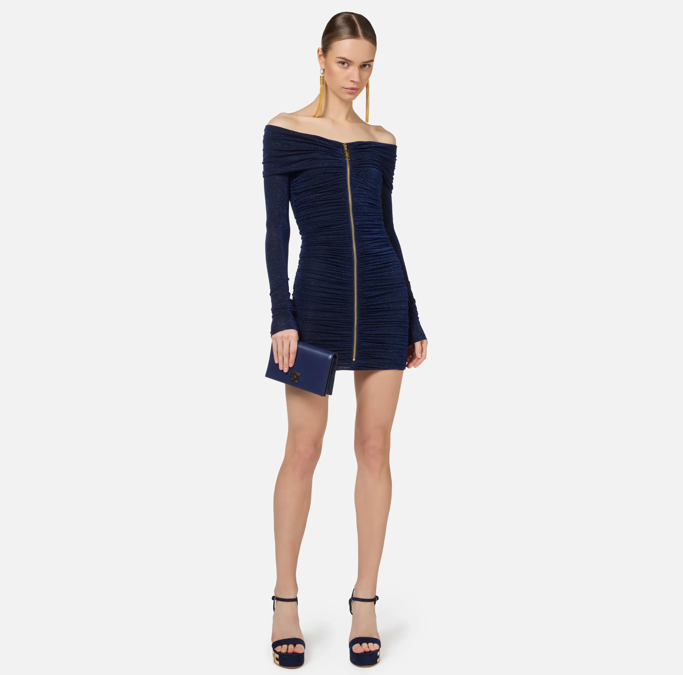 Miniabito in jersey lurex con zip