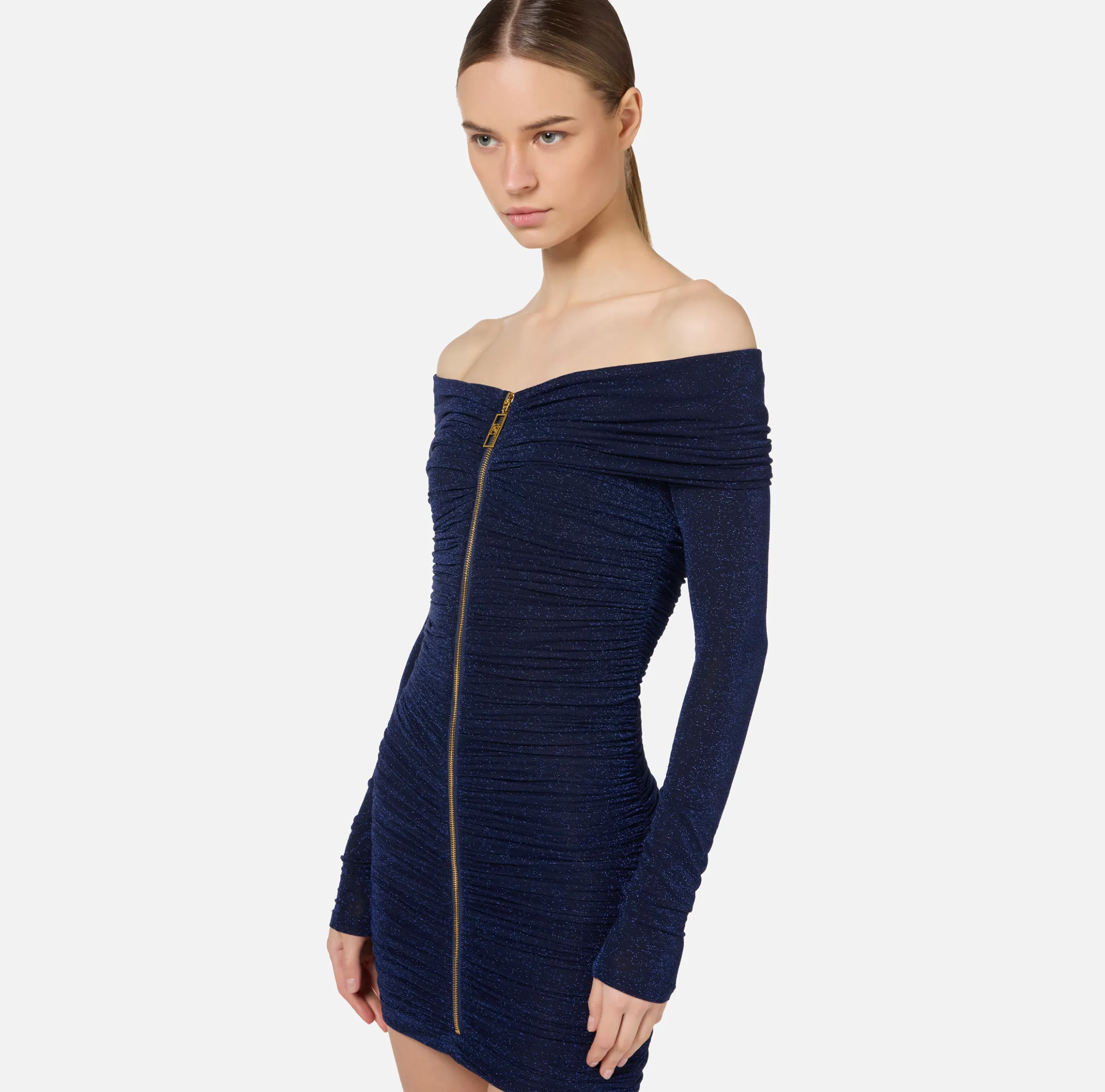 Miniabito in jersey lurex con zip