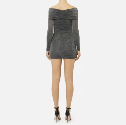 Miniabito in jersey lurex con zip