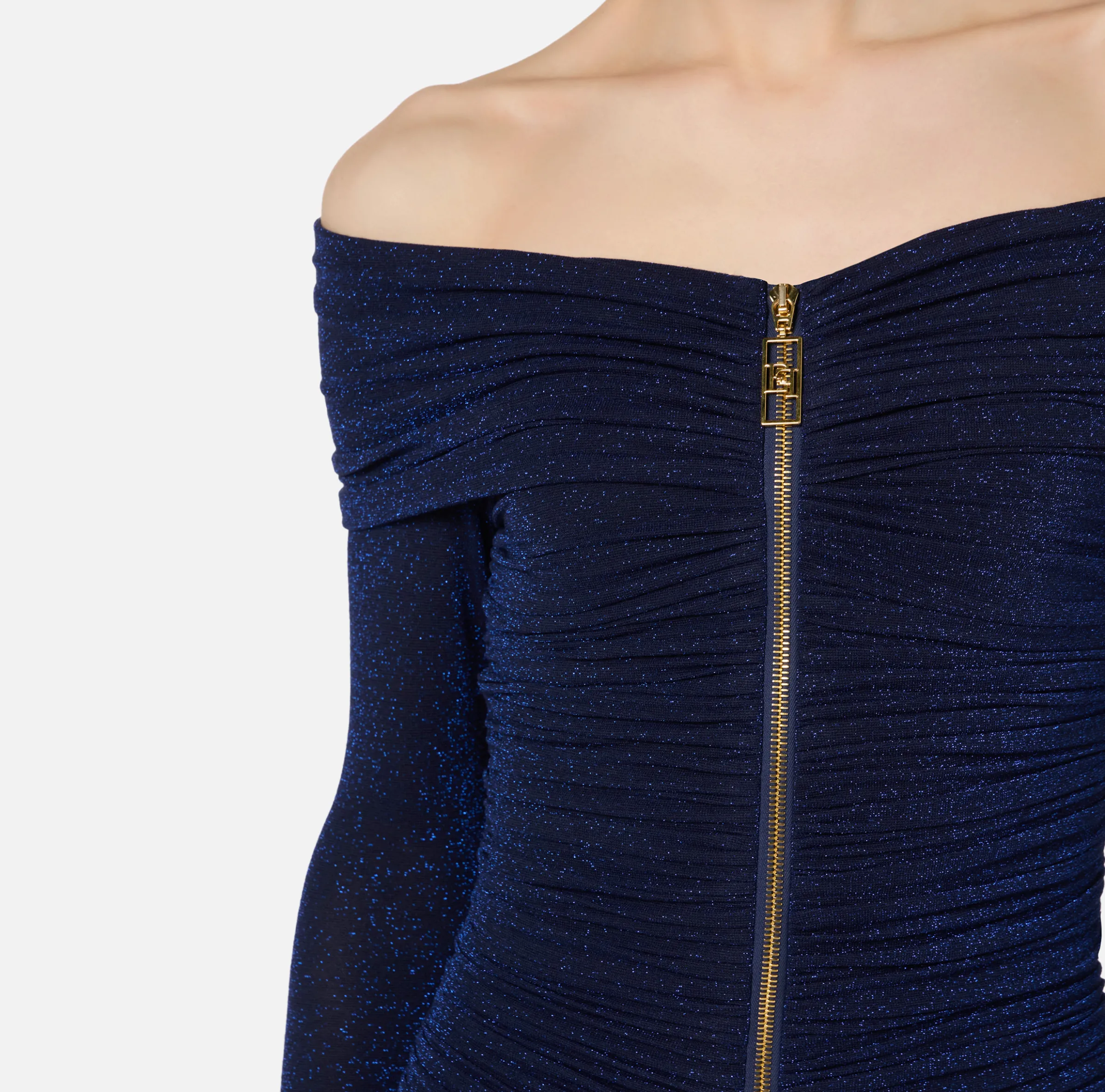 Miniabito in jersey lurex con zip
