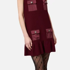 Miniabito in lana bouclé con tasche in vela tecnica