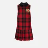 Miniabito in lana tartan con patch ricamato