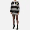 Miniabito in paillettes a righe con colletto a camicia