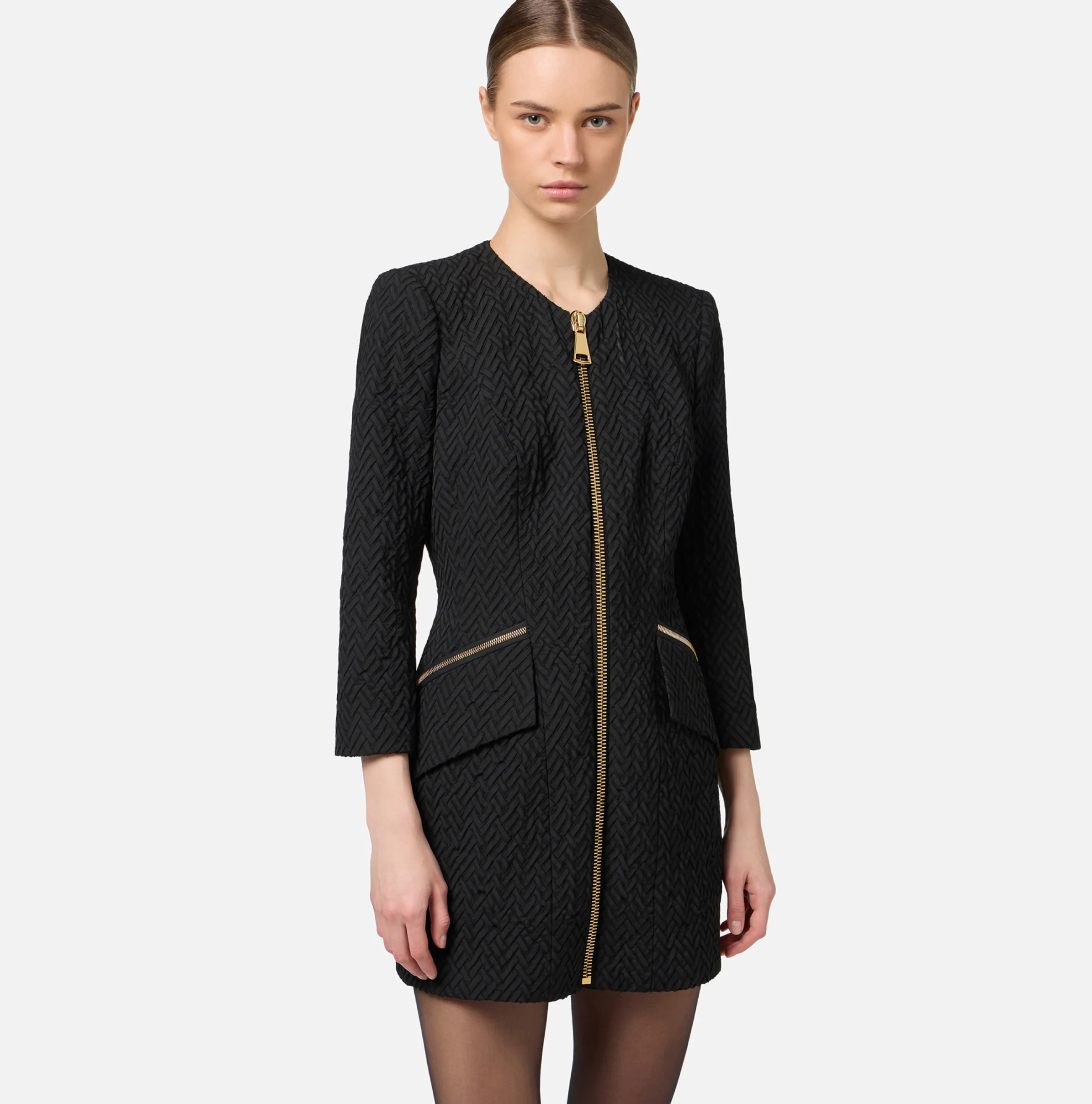 Miniabito in tweed resca con zip