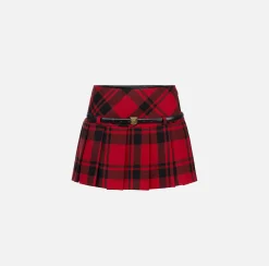 Minigonna a pieghe in tartan di lana