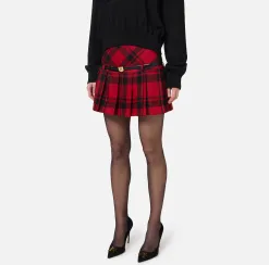 Minigonna a pieghe in tartan di lana