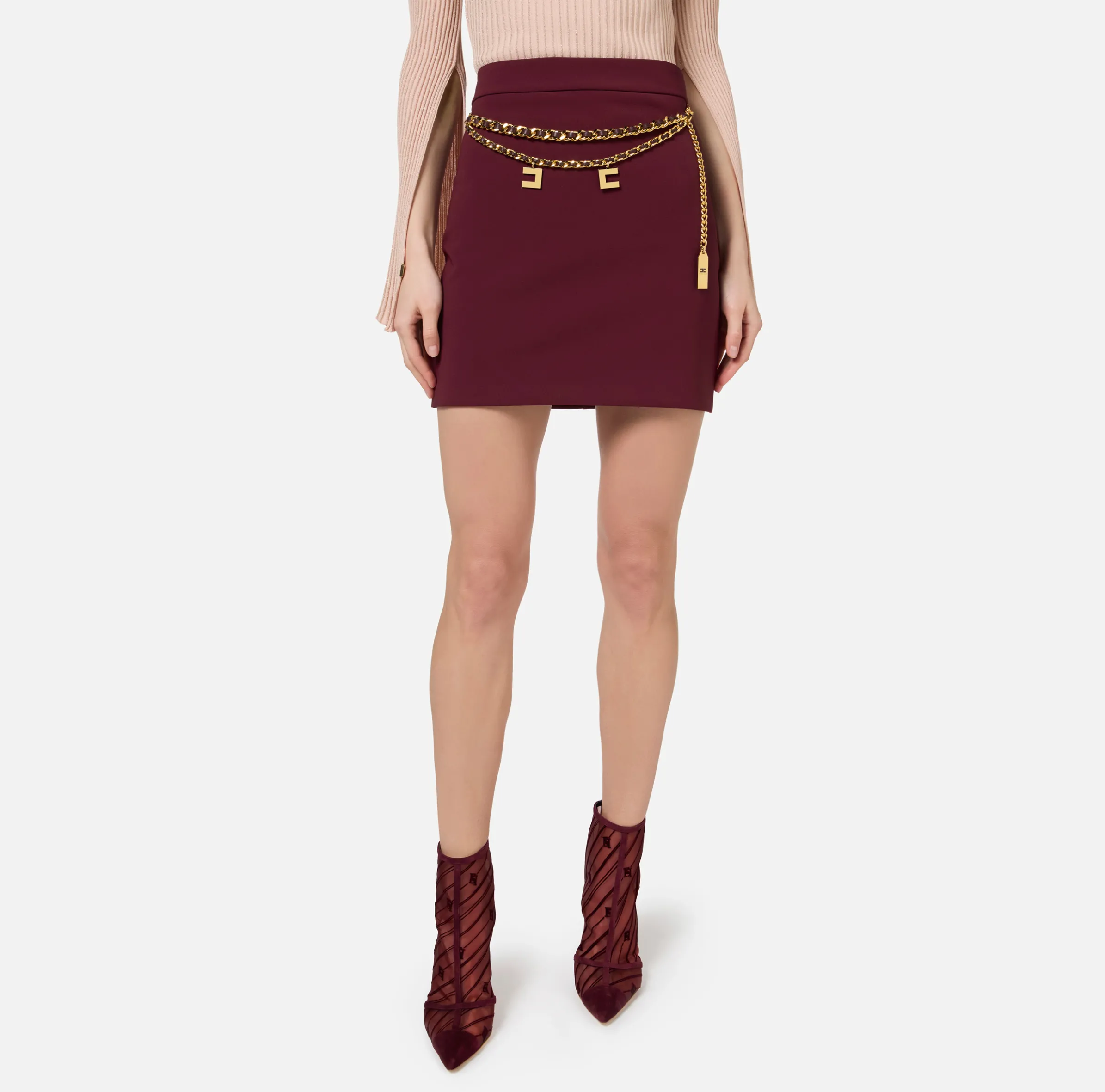 Minigonna in crêpe stretch con cintura