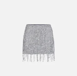 Minigonna in tulle ricamata con frange di paillettes