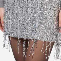 Minigonna in tulle ricamata con frange di paillettes