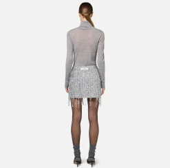 Minigonna in tulle ricamata con frange di paillettes