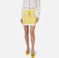 Minigonna in viscosa jacquard con logo