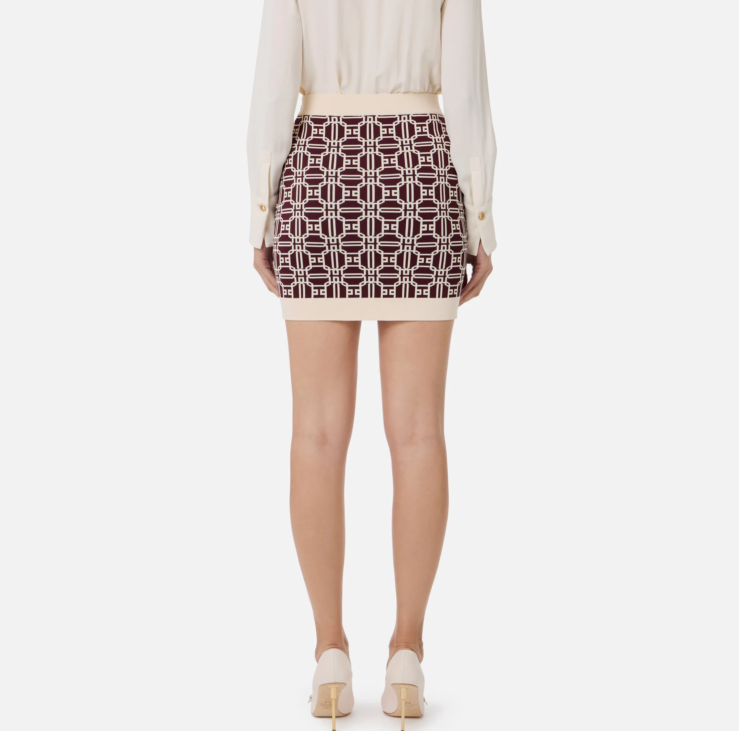Minigonna in viscosa jacquard con logo