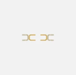 Orecchini logo in metallo dorato e strass