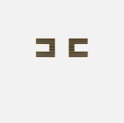 Orecchini logo in ottone a righe smaltate