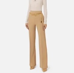 Pantalone a palazzo in crêpe stretch con cintura