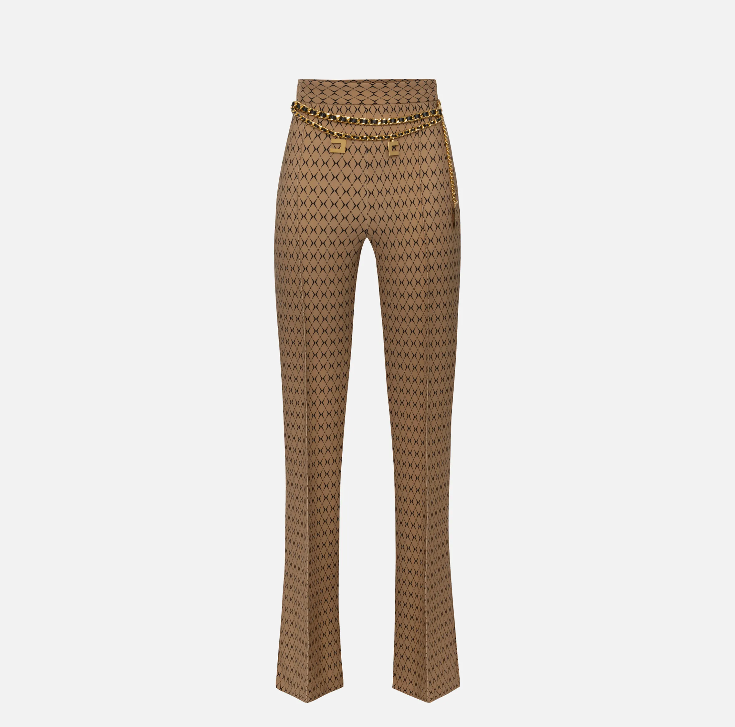 Pantalone a palazzo in crêpe stampa rombo con catena