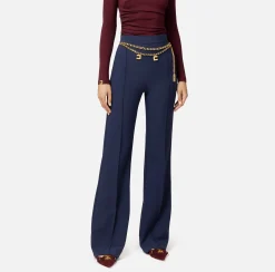 Pantalone a palazzo in crêpe stretch con cintura