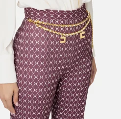 Pantalone a palazzo in crêpe stampa rombo con catena
