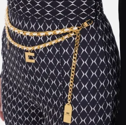 Pantalone a palazzo in crêpe stampa rombo con catena