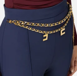 Pantalone a palazzo in crêpe stretch con cintura