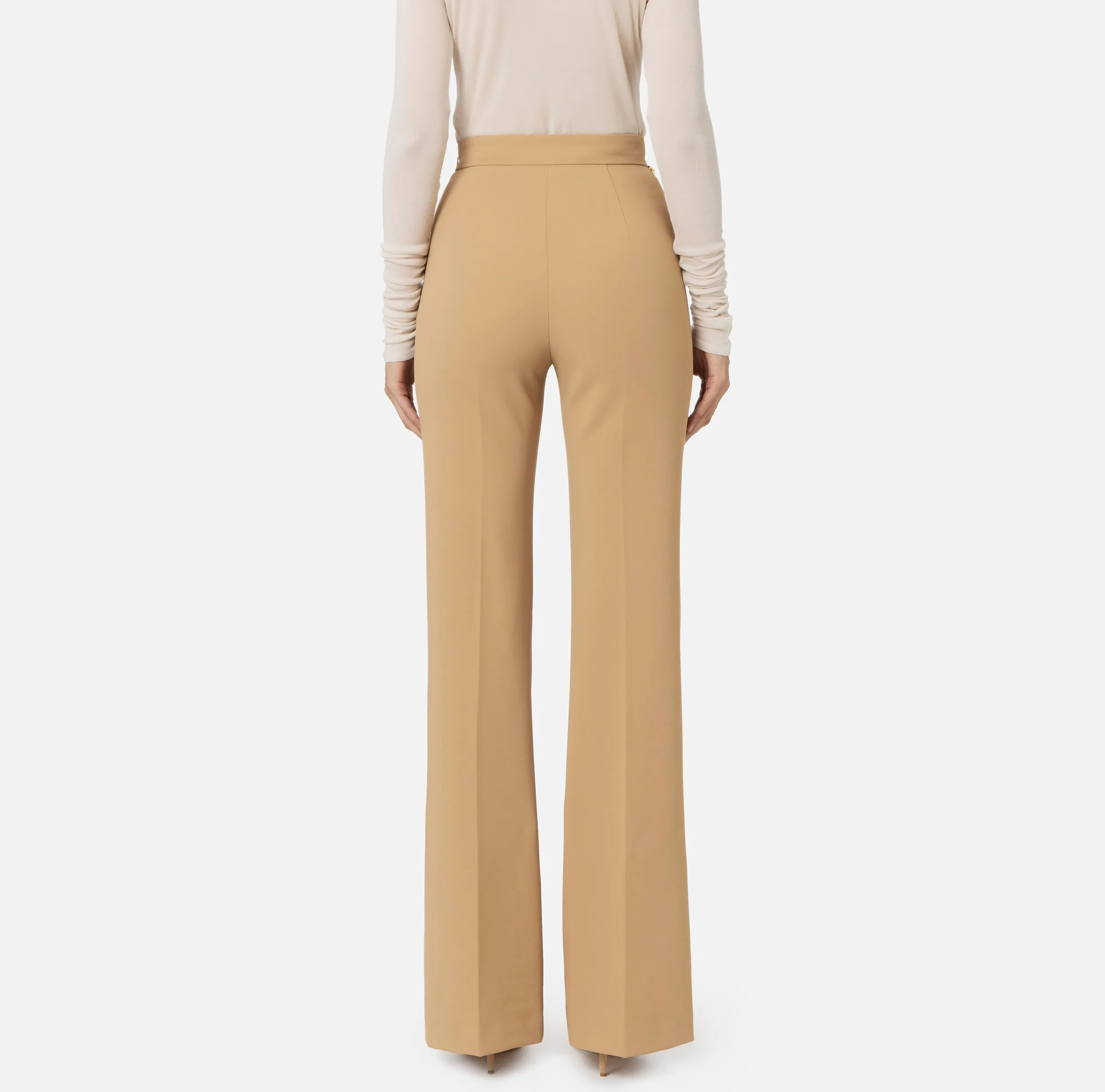 Pantalone a palazzo in crêpe stretch con cintura