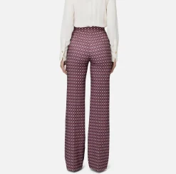 Pantalone a palazzo in crêpe stampa rombo con catena