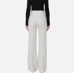Pantalone a palazzo in crêpe stampa rombo con catena