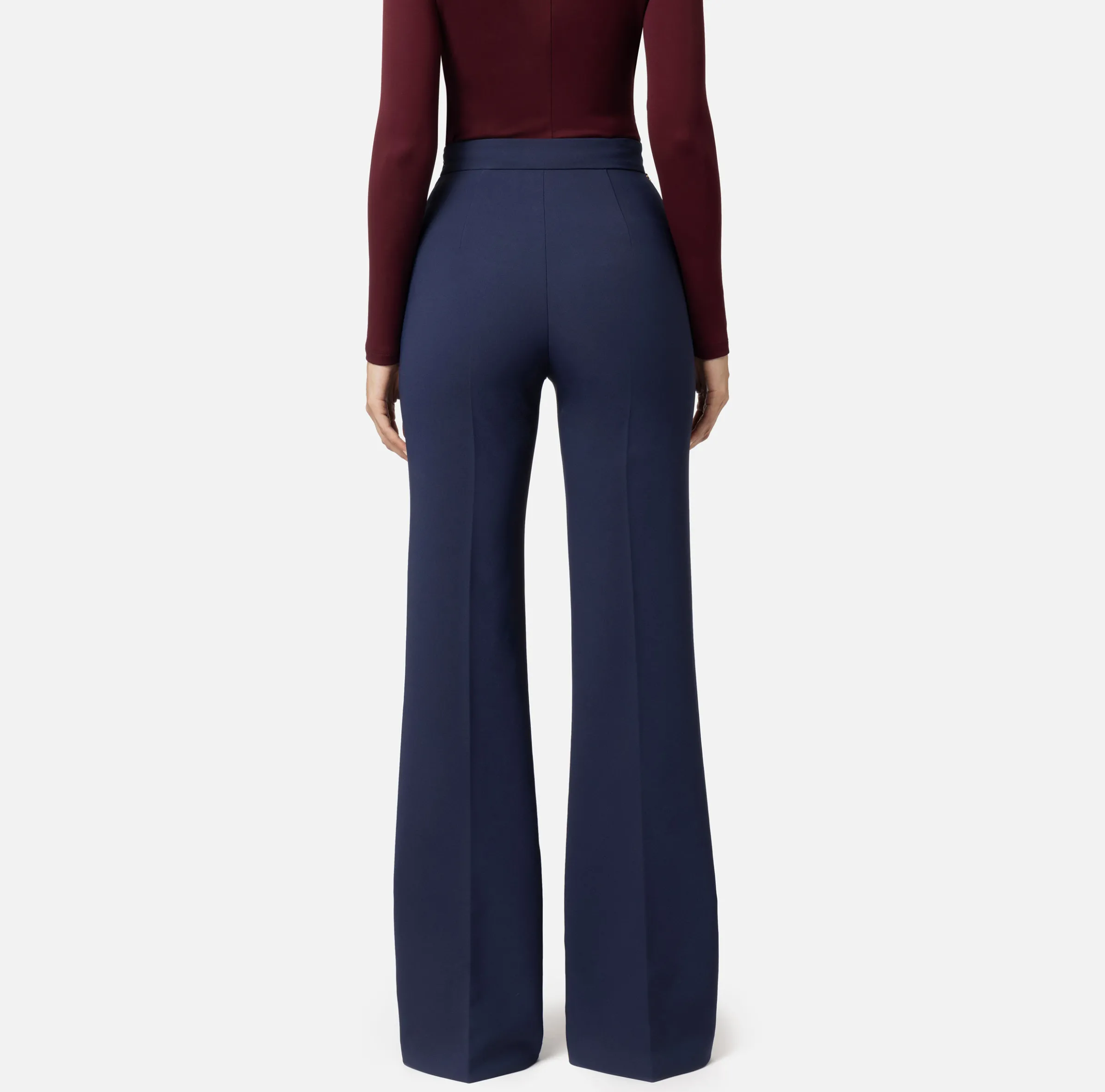 Pantalone a palazzo in crêpe stretch con cintura