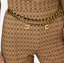 Pantalone a palazzo in crêpe stampa rombo con catena