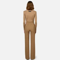 Pantalone a palazzo in crêpe stampa rombo con catena