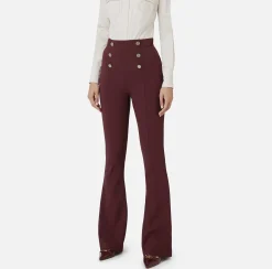Pantalone a zampa in crêpe con fascione in raso