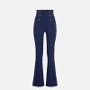 Pantalone a zampa in crêpe con fascione in raso