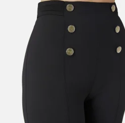 Pantalone a zampa in crêpe con fascione in raso