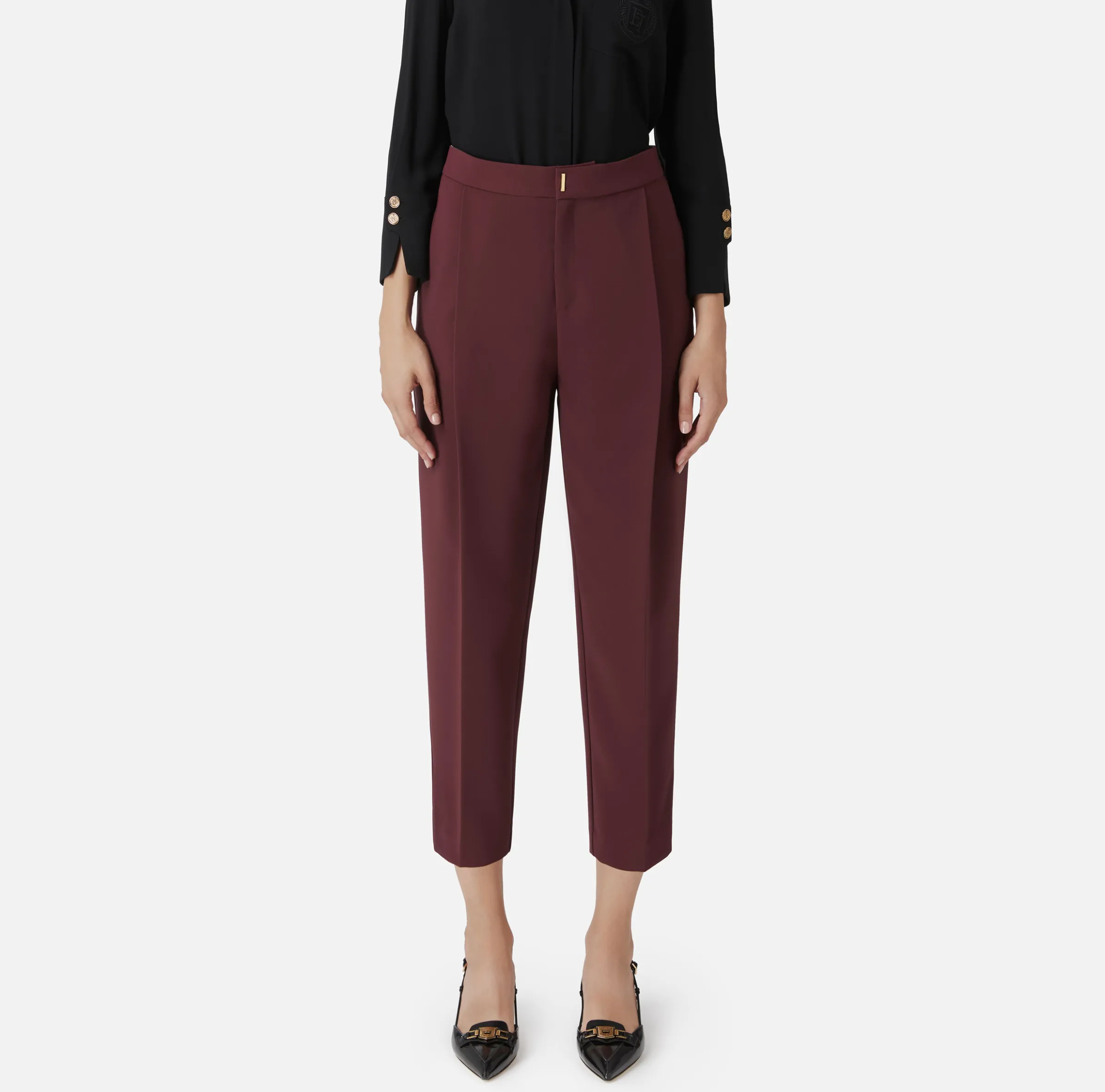 Pantalone cropped in crêpe con pinces
