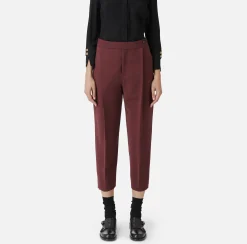 Pantalone cropped in fresco di lana stretch con pinces