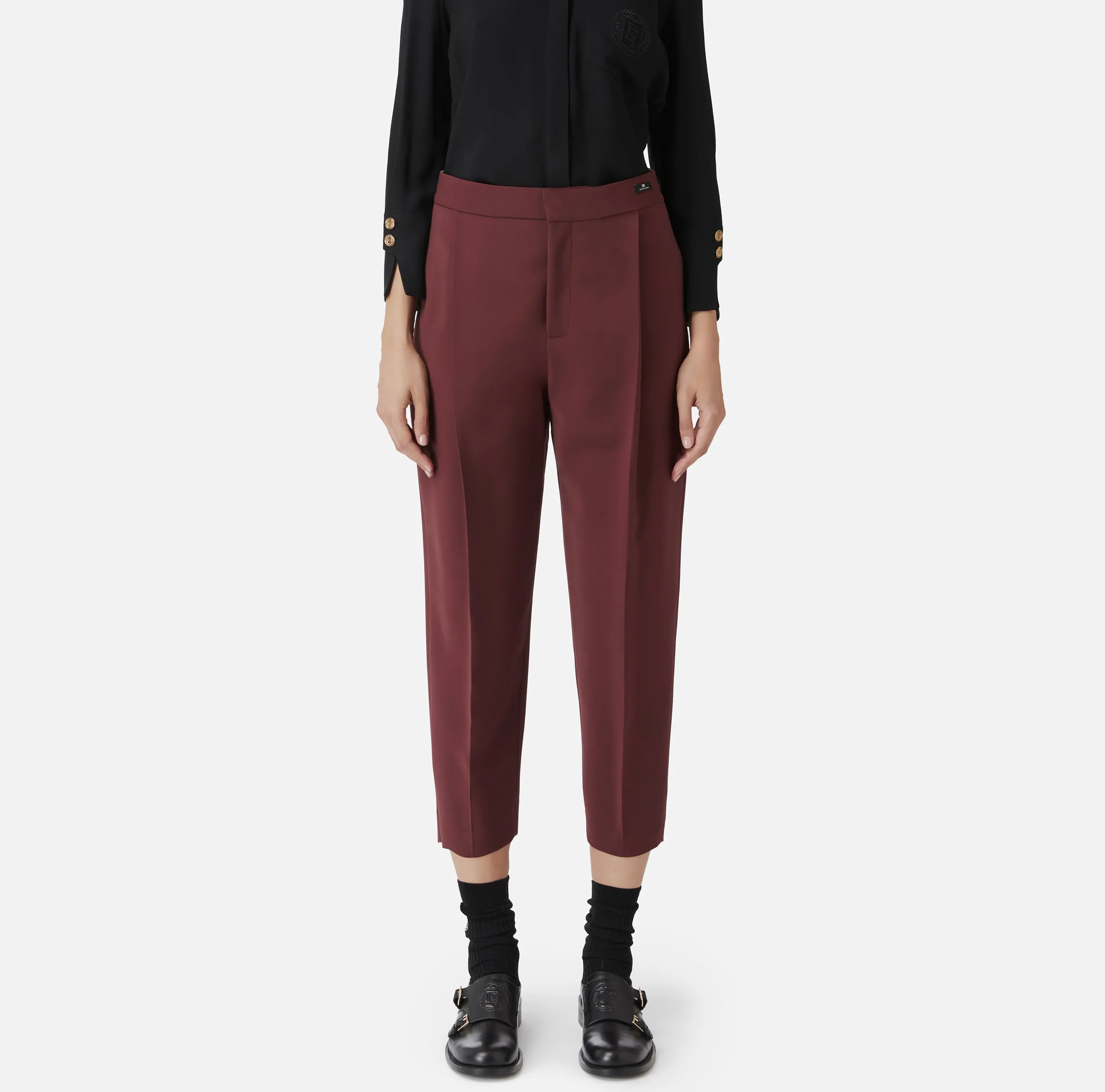 Pantalone cropped in fresco di lana stretch con pinces